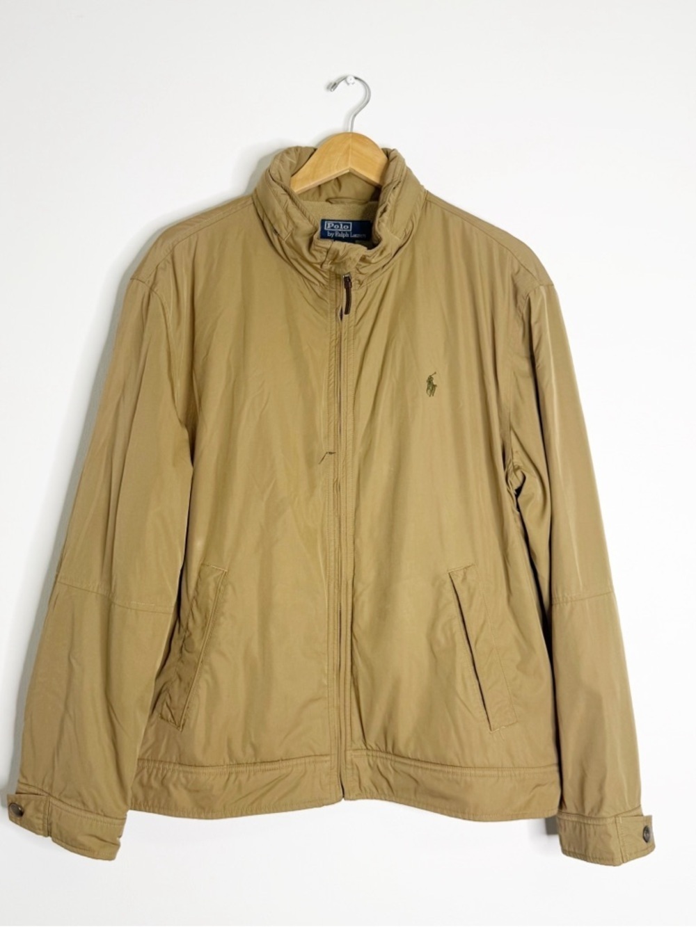 Polo Ralph Lauren Jacket XL Tan Heavyweight Full Zip Hidden Hood